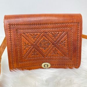 Hand tooled Cowhide Leather Adjustable Crossbody